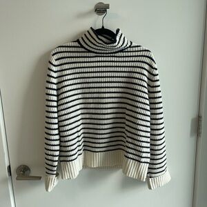 KULE Striped Turtleneck Sweater - Blue and White